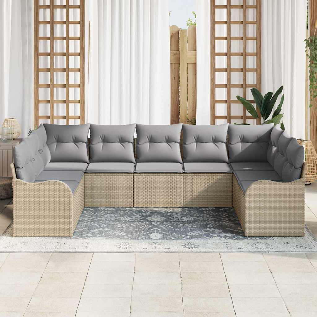 Conjunto de sofá de jardín 9 pcs beige y gris claro