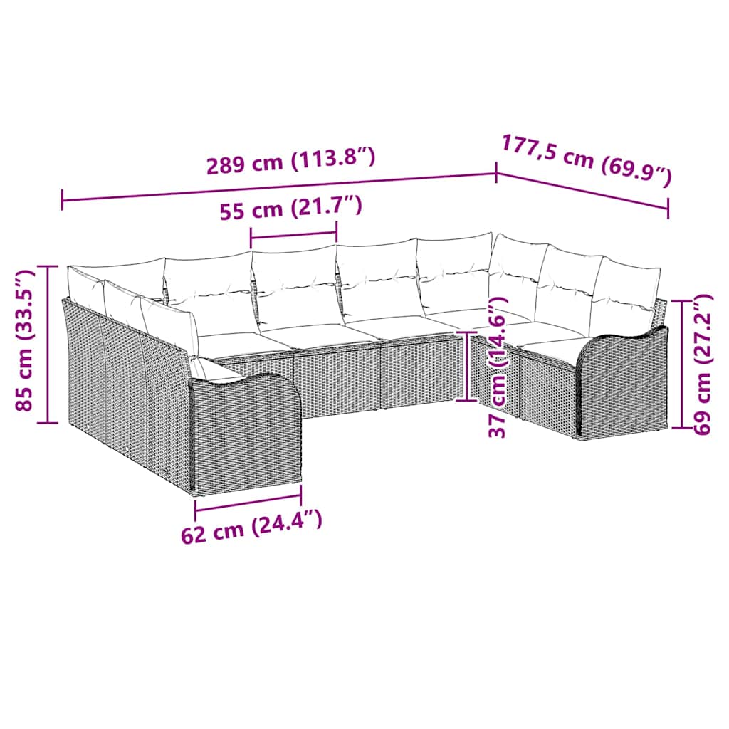 Conjunto de sofá de jardín 9 pcs beige y gris claro