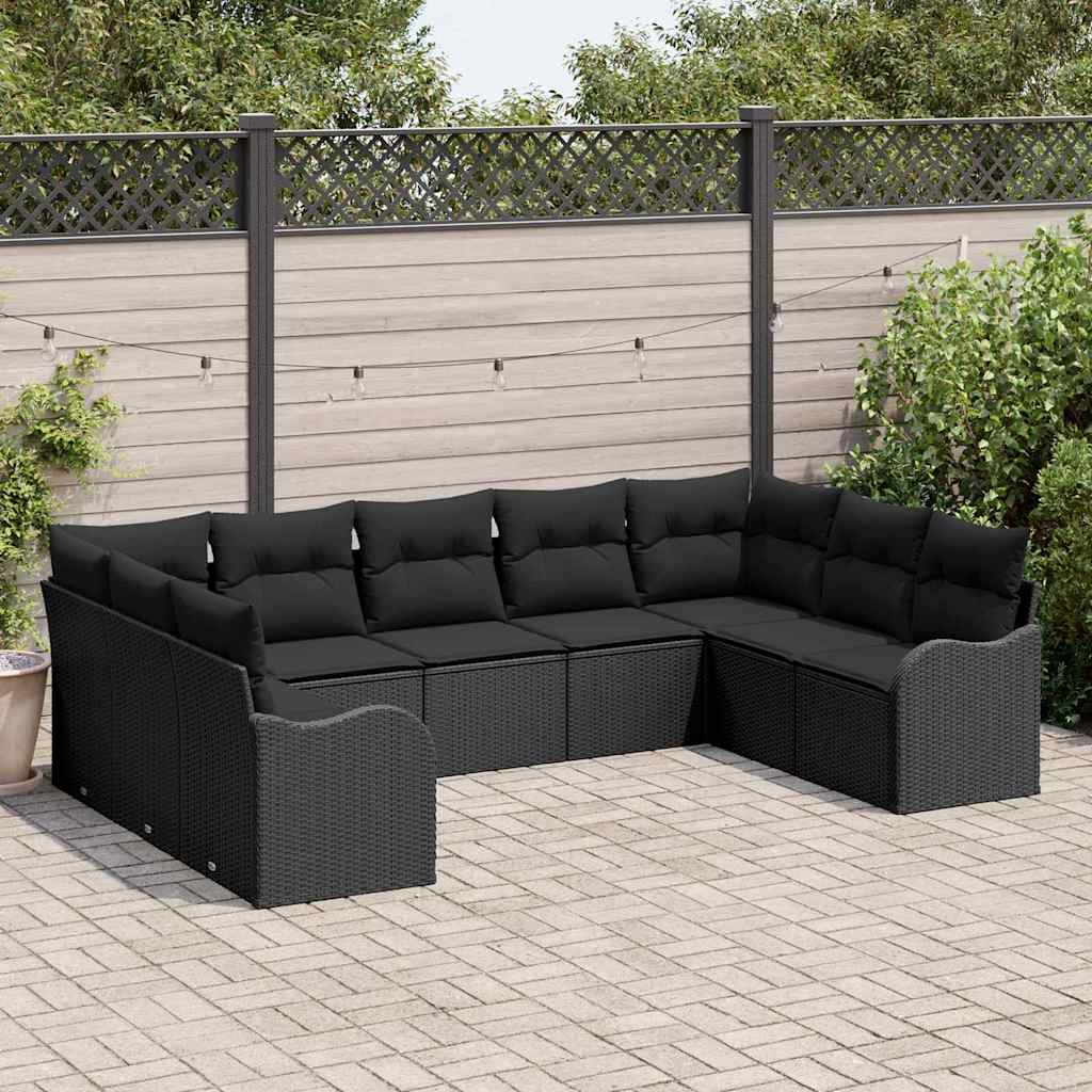 Conjunto de sofá de jardín 9 pcs Negro ratán sintético