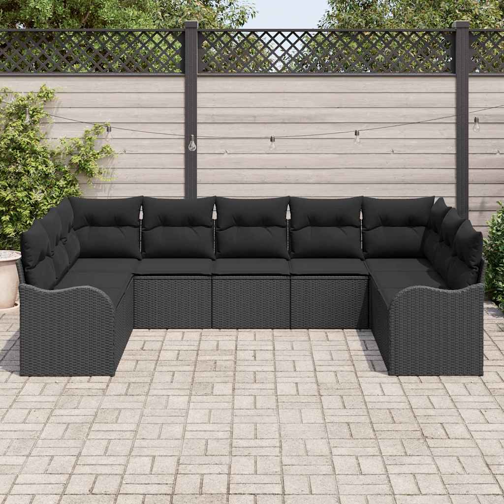 Conjunto de sofá de jardín 9 pcs Negro ratán sintético