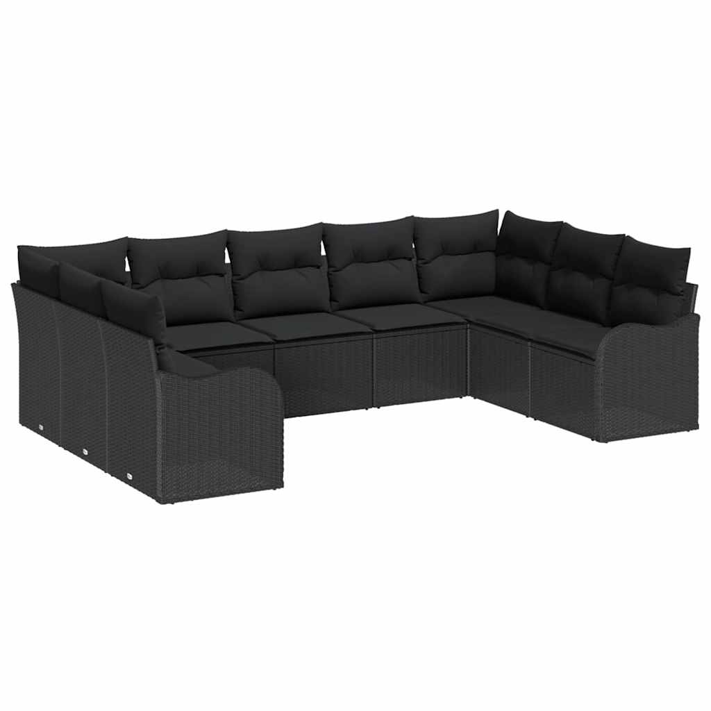 Conjunto de sofá de jardín 9 pcs Negro ratán sintético