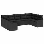 Conjunto de sofá de jardín 9 pcs Negro ratán sintético