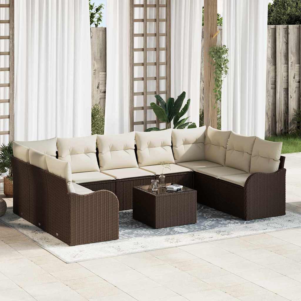 Conjunto de sofá de jardín 10 pcs Beige y blanco Poliratán