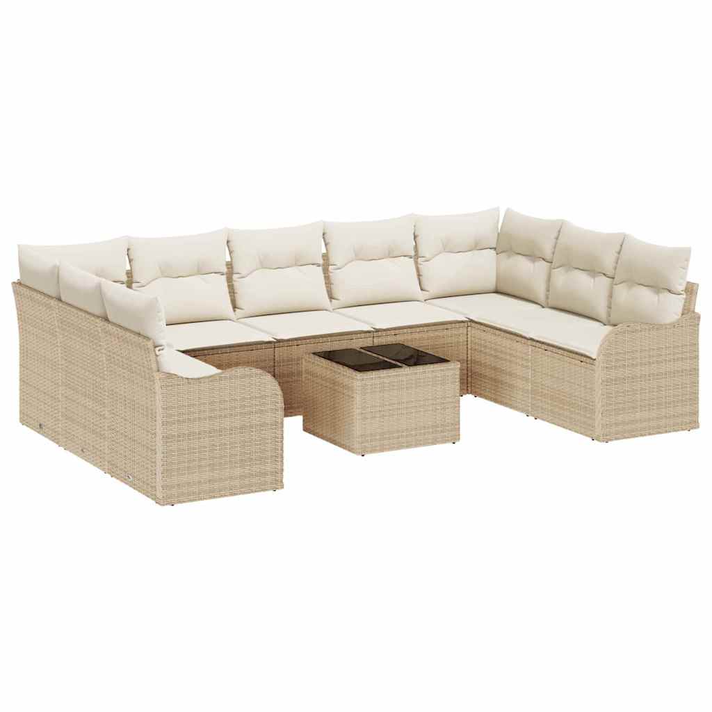 Conjunto de sofá de jardín 10 pcs Beige y blanco Poliratán