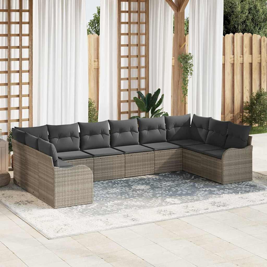 Conjunto de sofá de jardim 10 peças bege e cinzento claro
