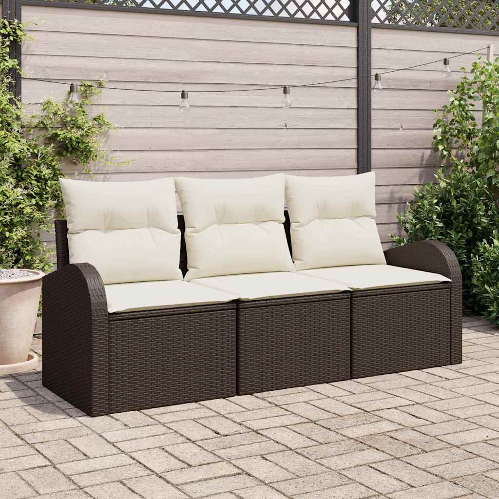 Conjunto de sofá de jardín 3 pcs Beige y blanco Poliratán