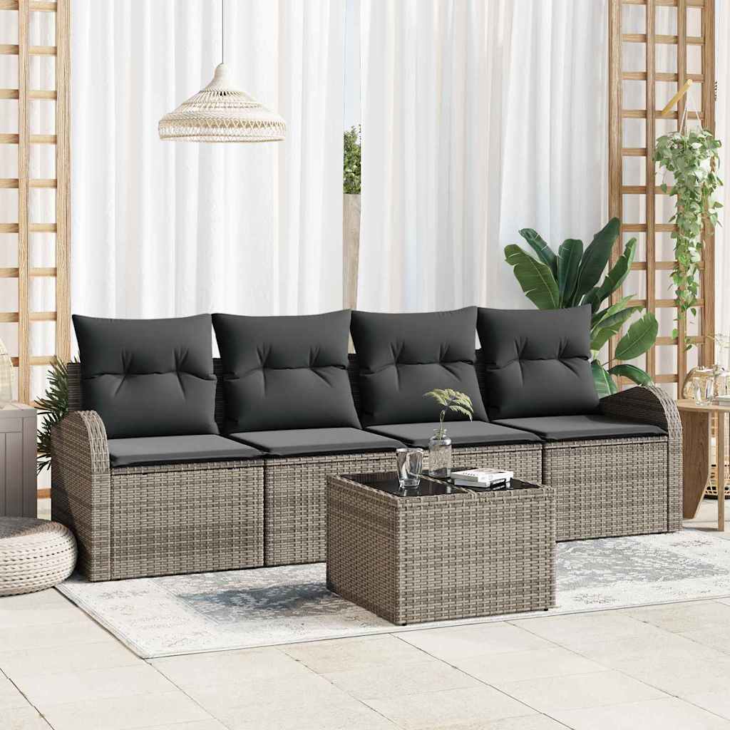 Conjunto de sofá de jardín 5 pcs Beige y Crema ratán sintético