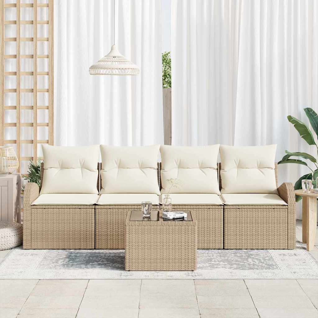 Conjunto de sofá de jardín 5 pcs Beige y Crema ratán sintético