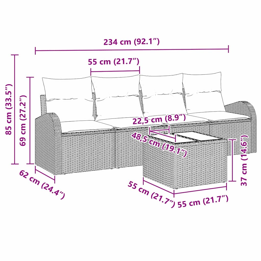 Conjunto de sofá de jardín 5 pcs Beige y Crema ratán sintético