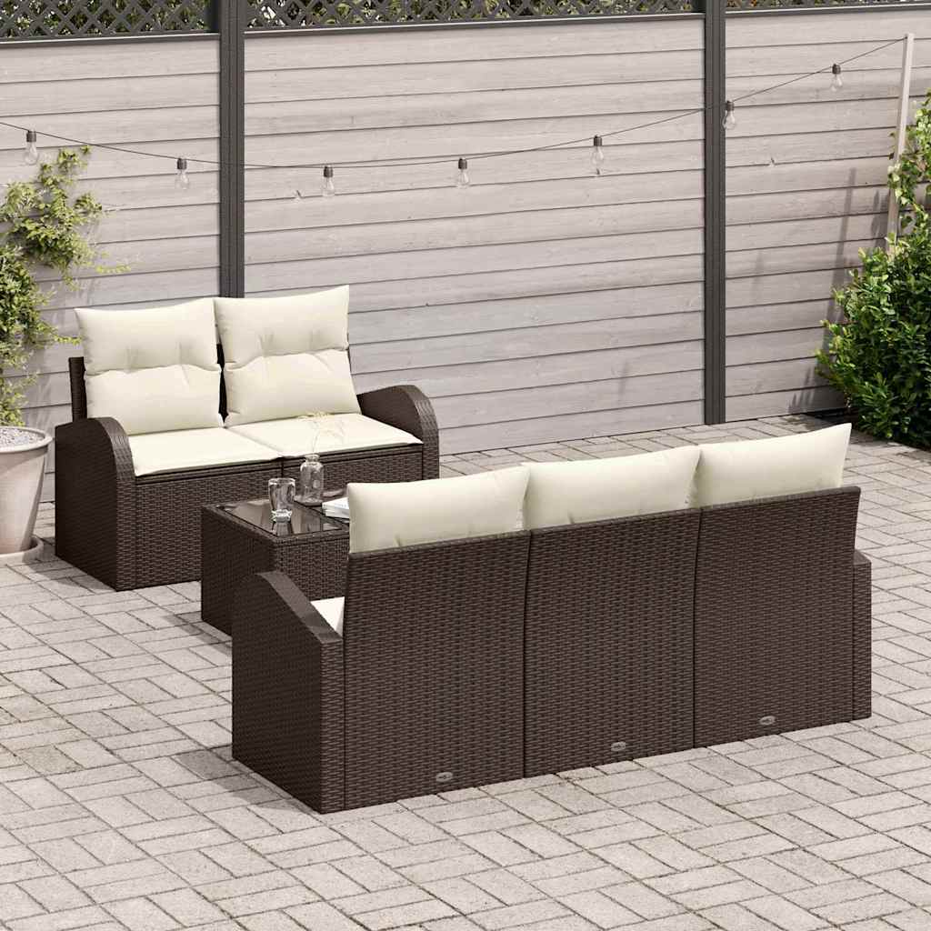 Conjunto de sofá de jardín 6 pcs Marrón y crema ratán sintético