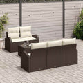 Conjunto de sofá de jardín 6 pcs Marrón y crema ratán sintético