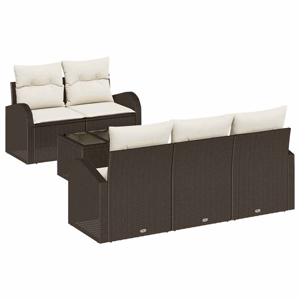 Conjunto de sofá de jardín 6 pcs Marrón y crema ratán sintético