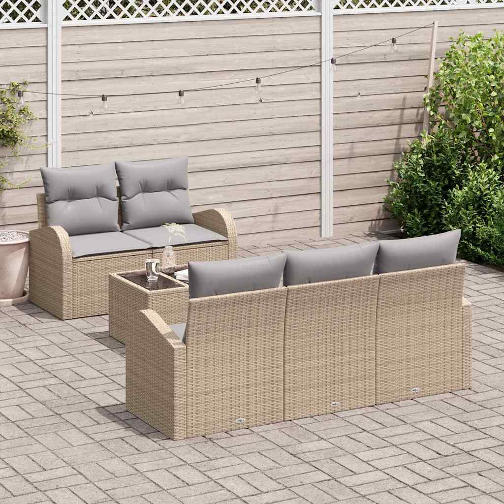 Conjunto de sofá de jardín 6 pcs Beige y gris ratán sintético