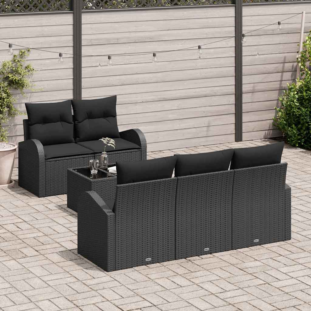 Conjunto de sofá de jardín 6 pcs Negro ratán sintético