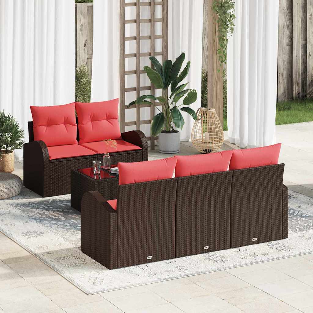 Conjunto de Sofá de Jardim 6 pcs Bege Rattan de Poliéster