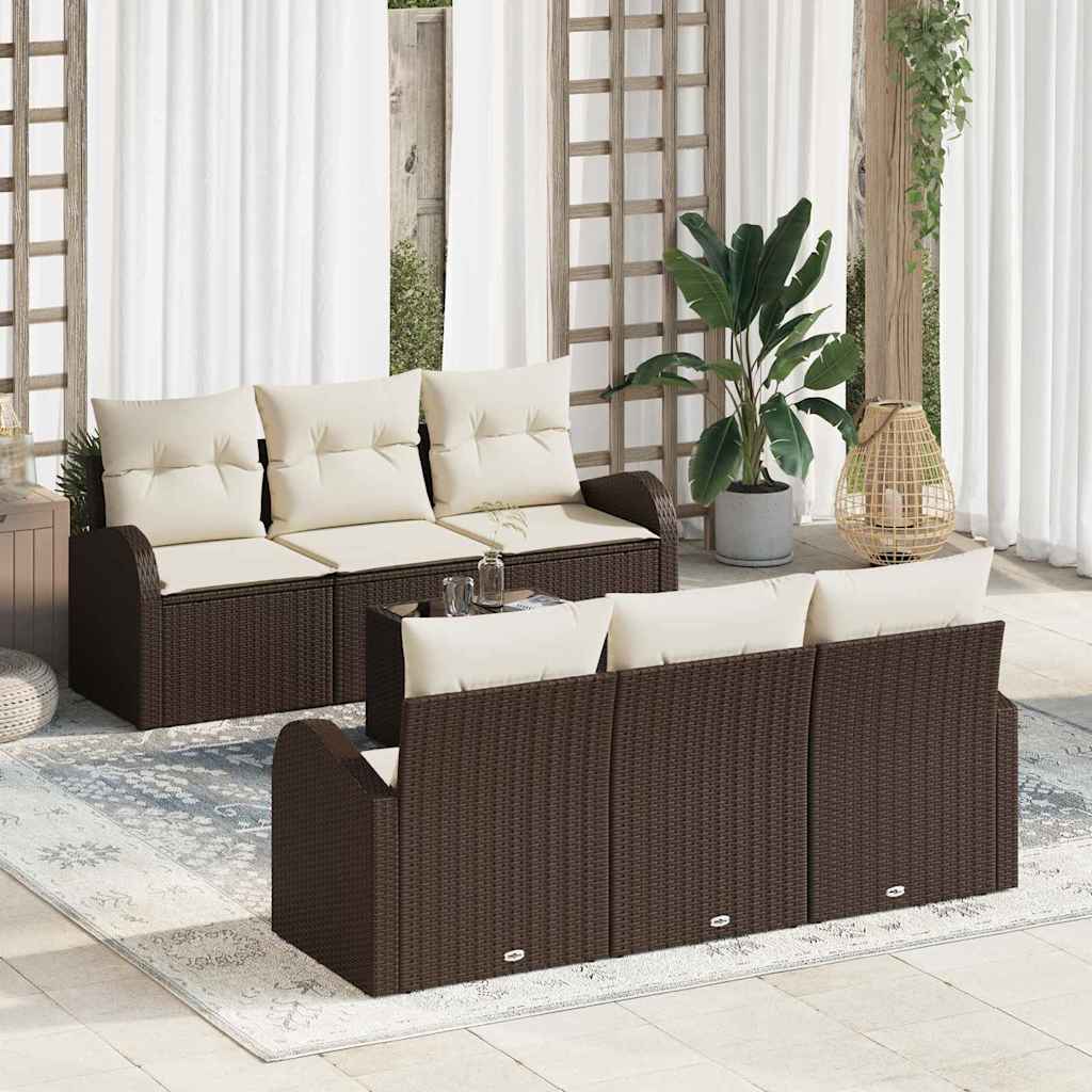 Conjunto de sofá de jardim 7 peças Bege e Creme vime sintético
