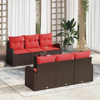 Conjunto de sofá de jardín 7 pcs Beige y Rojo ratán sintético