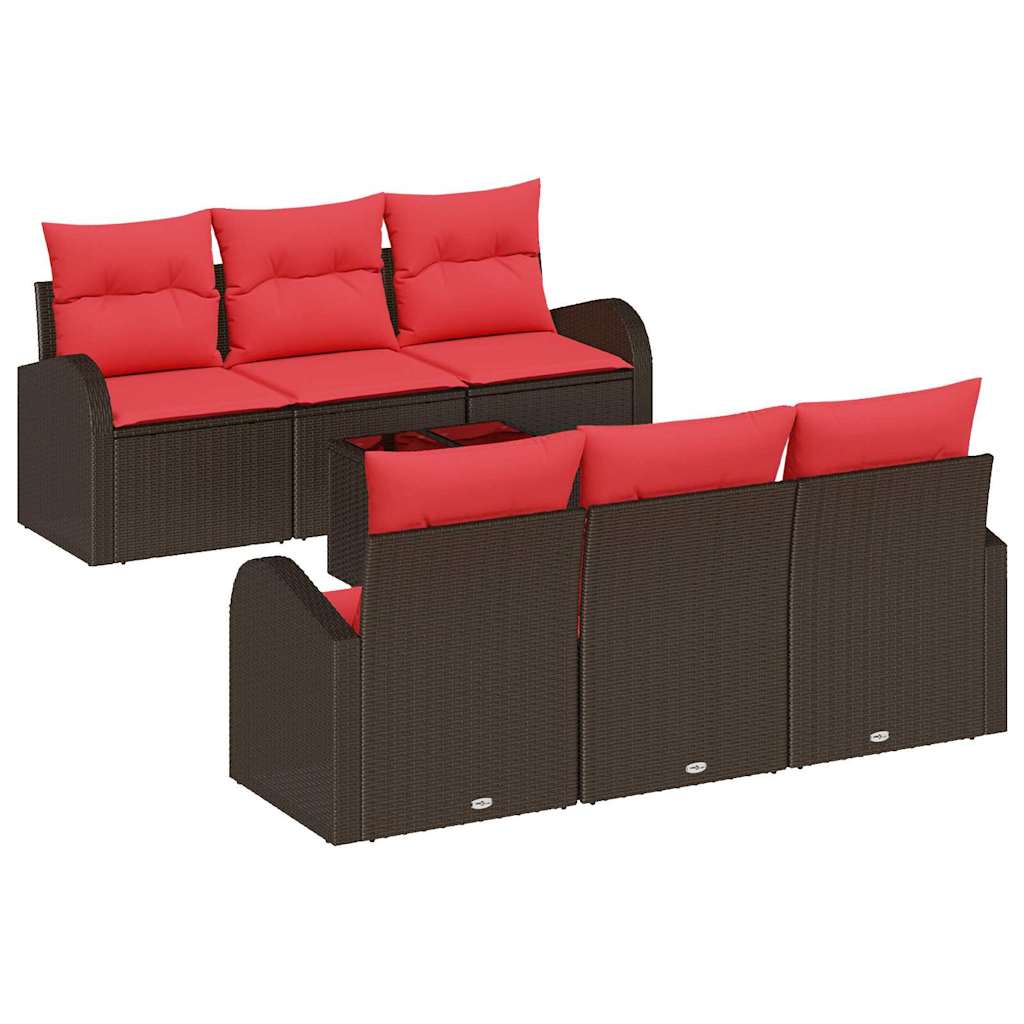Conjunto de sofá de jardín 7 pcs Beige y Rojo ratán sintético