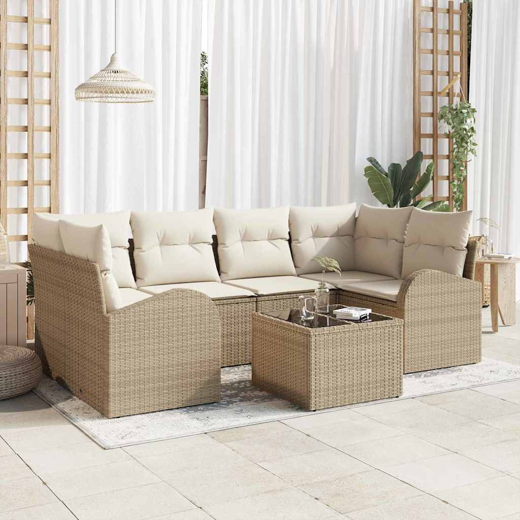 Conjunto de sofá de jardín 7 pcs Beige y Crema ratán sintético