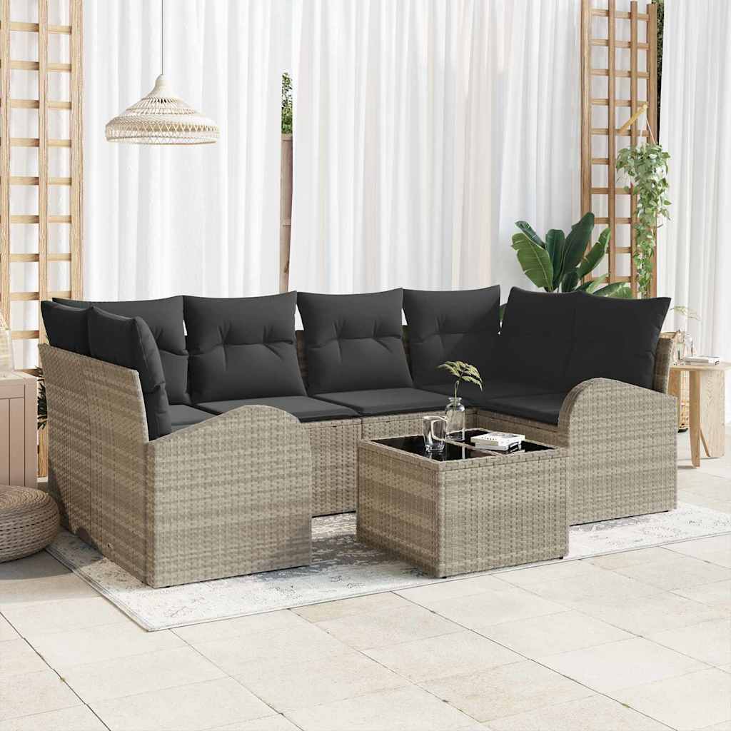 Conjunto de sofá de jardín 7 pcs Beige y Crema ratán sintético