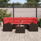 Conjunto de sofá de jardín 7 pcs Beige y Rojo ratán sintético