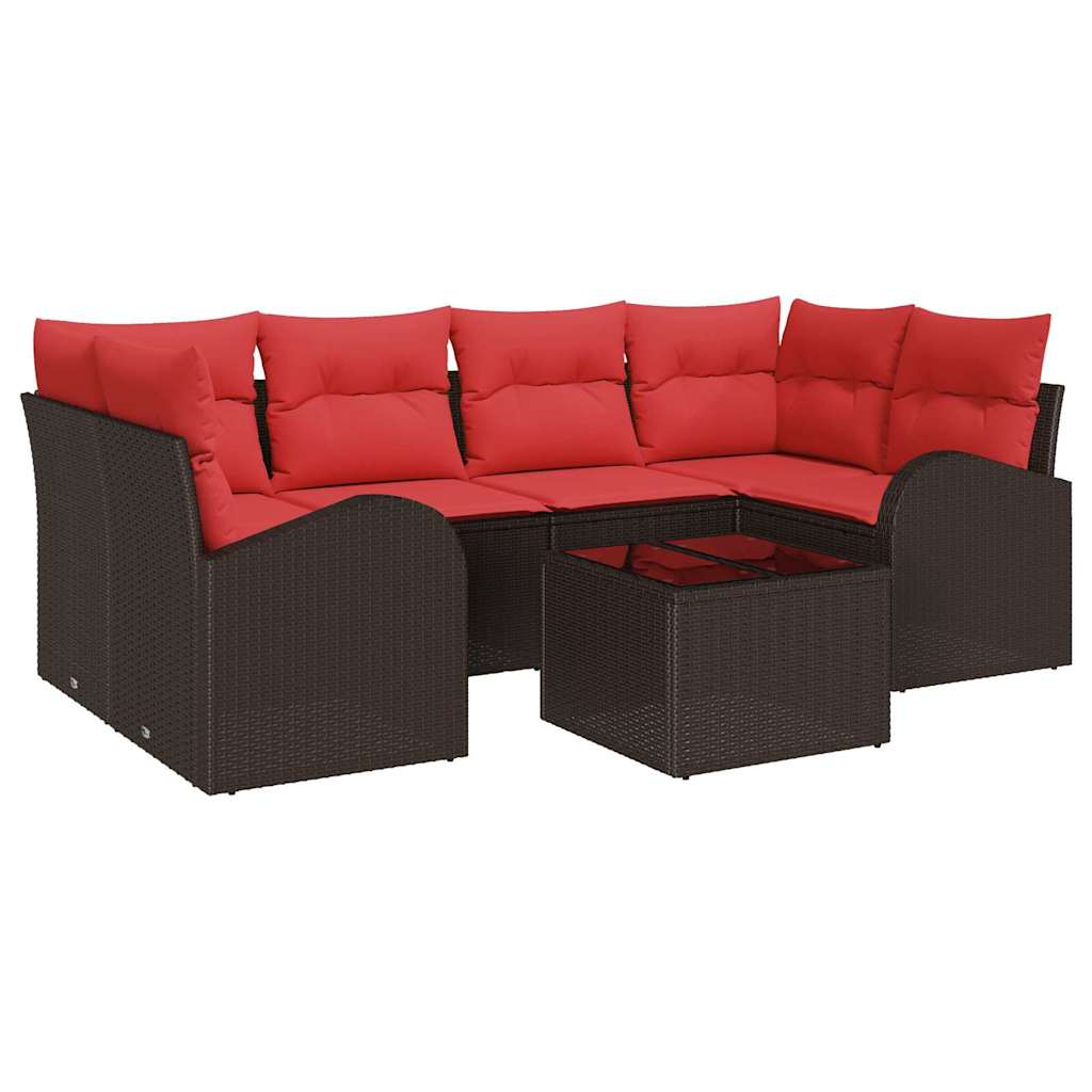 Conjunto de sofá de jardín 7 pcs Beige y Rojo ratán sintético
