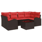 Conjunto de sofá de jardín 7 pcs Beige y Rojo ratán sintético