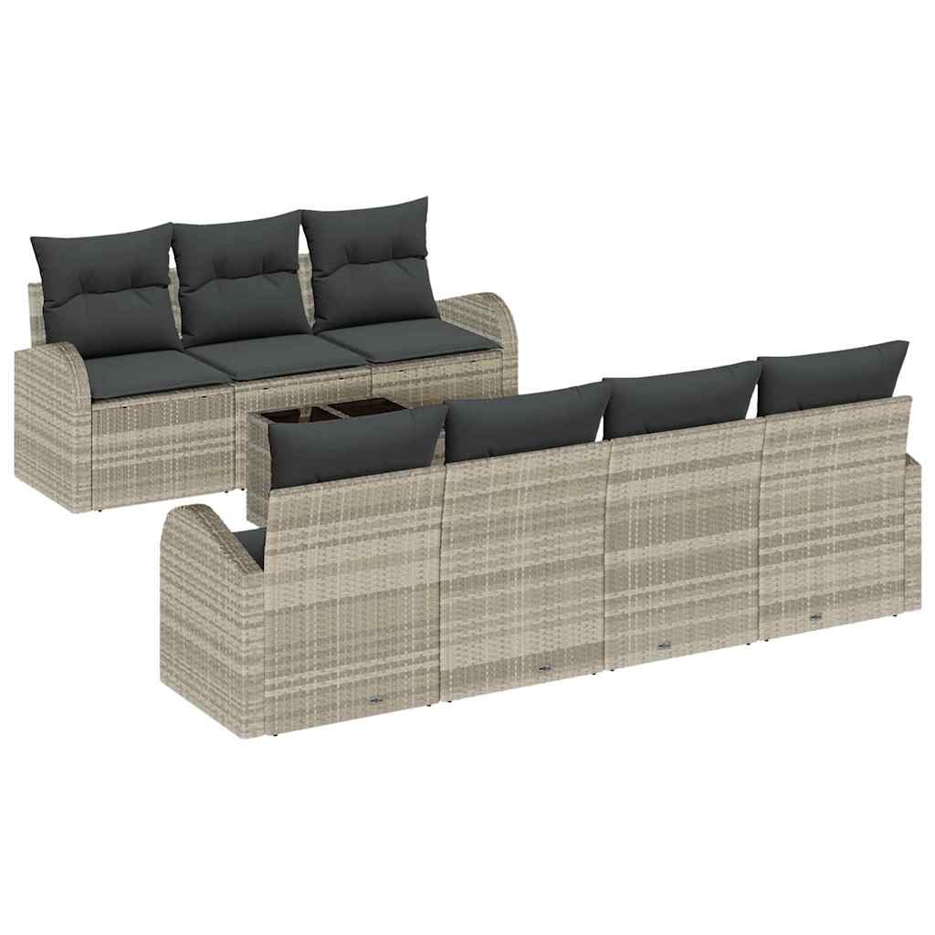 Conjunto de sofá de jardín 8 pcs Gris Claro Rattan de Poliéster