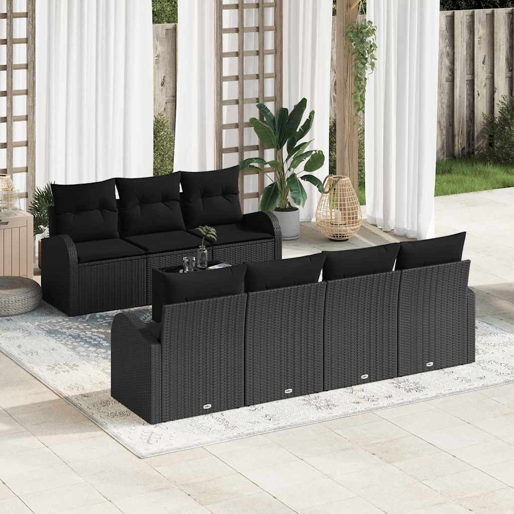 Conjunto de sofá de jardim com almofada 9 pcs Preto e creme