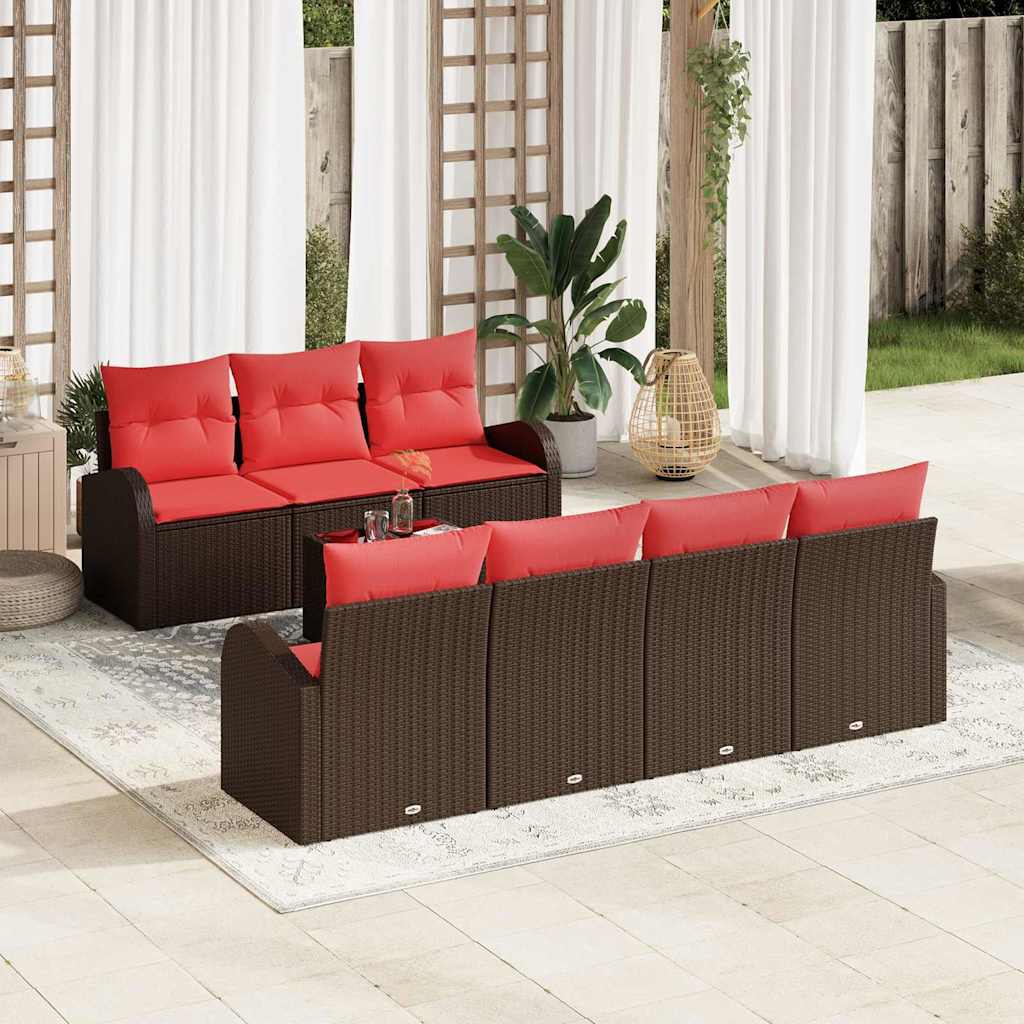 Conjunto de sofá de jardín 7 pcs Beige y Crema ratán sintético