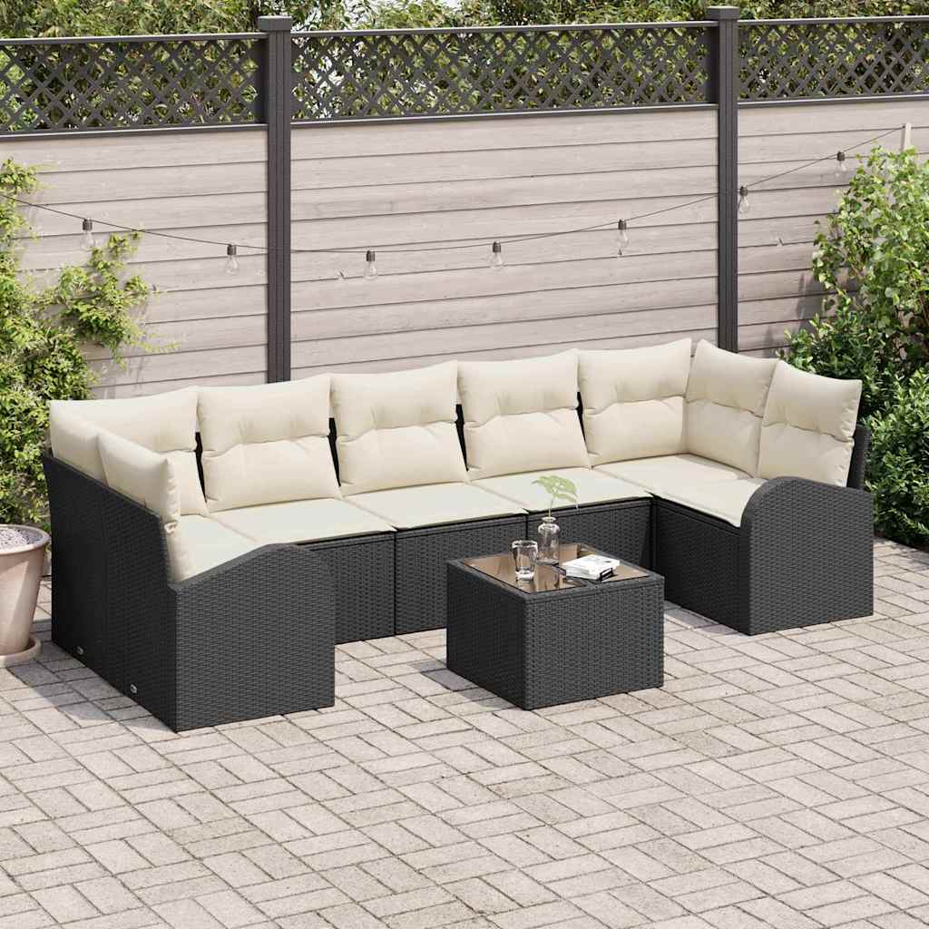 Conjunto de sofá de jardín 8 pcs Beige y Crema ratán sintético