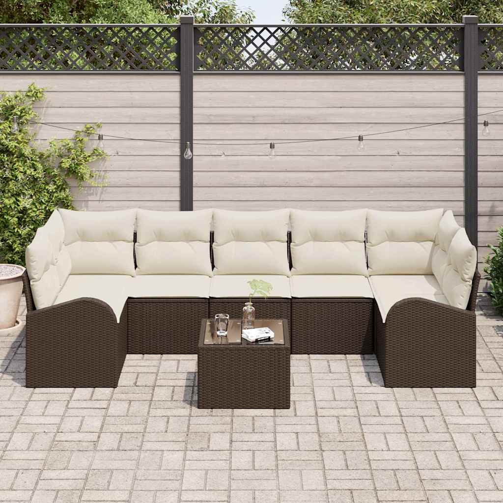 Conjunto de sofá de jardín 8 pcs Beige y Crema ratán sintético