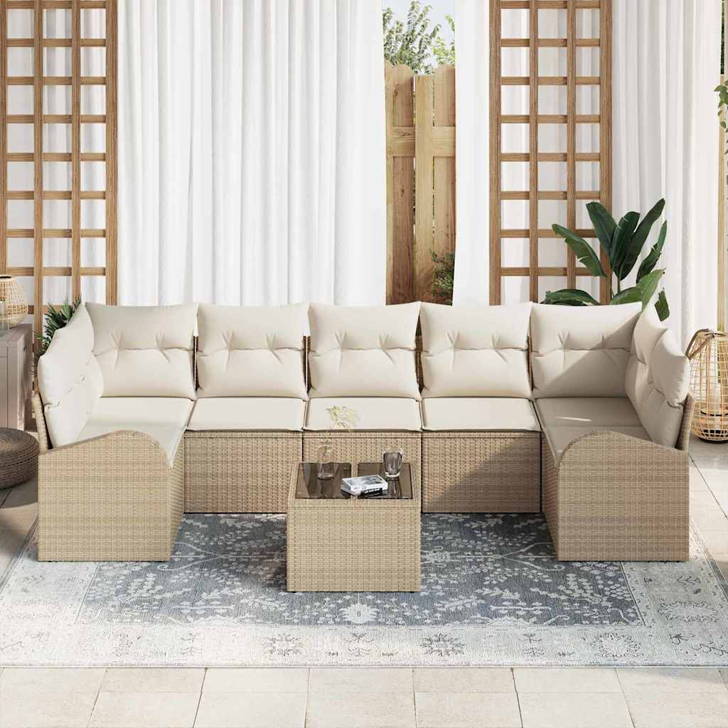 Conjunto de sofá de jardín 8 pcs Beige y Crema ratán sintético