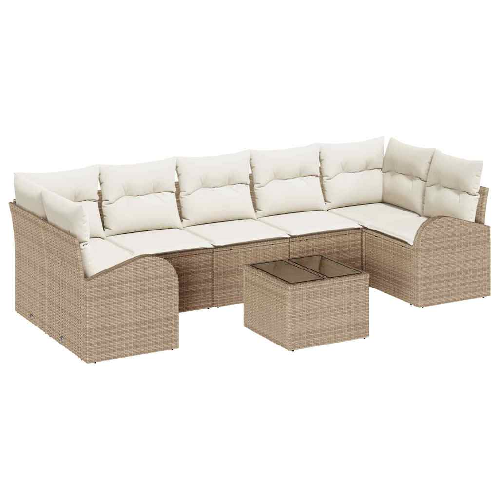 Conjunto de sofá de jardín 8 pcs Beige y Crema ratán sintético
