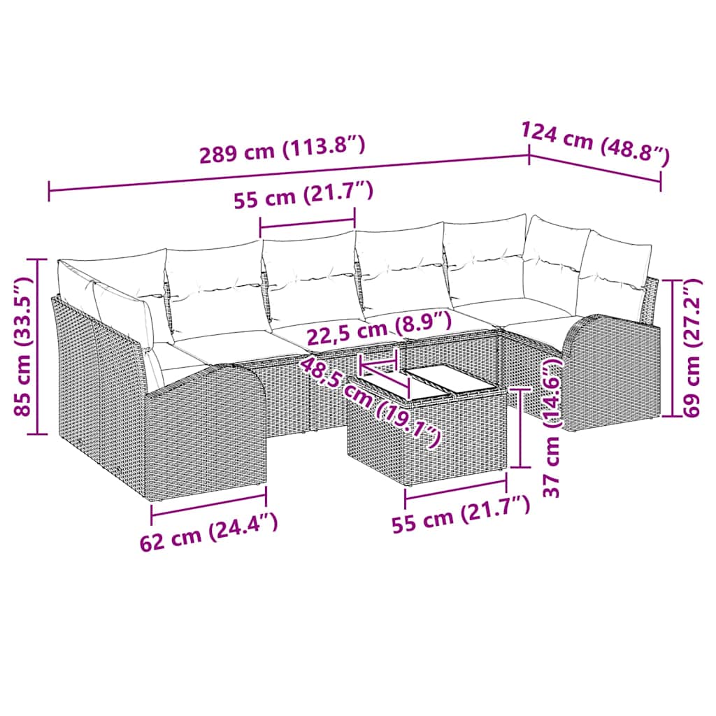 Conjunto de sofá de jardín 8 pcs Beige y Crema ratán sintético