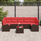 Conjunto de sofá de jardín 8 pcs Beige y Rojo ratán sintético