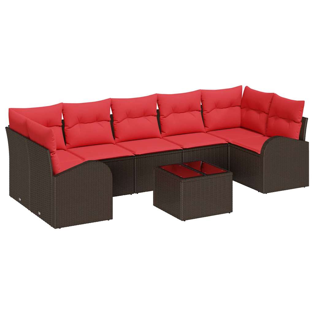 Conjunto de sofá de jardín 8 pcs Beige y Rojo ratán sintético