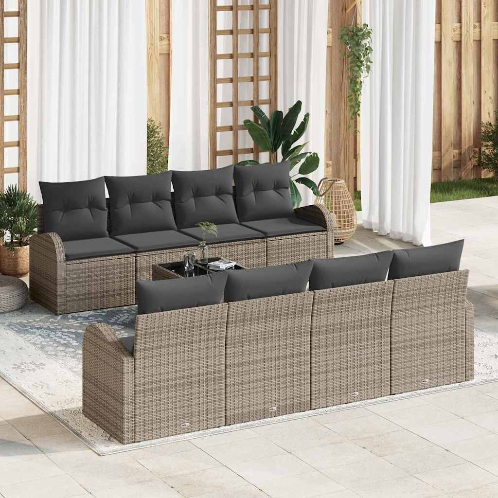 Conjunto de sofá de jardim 9 pcs Bege e cinzento vime sintético