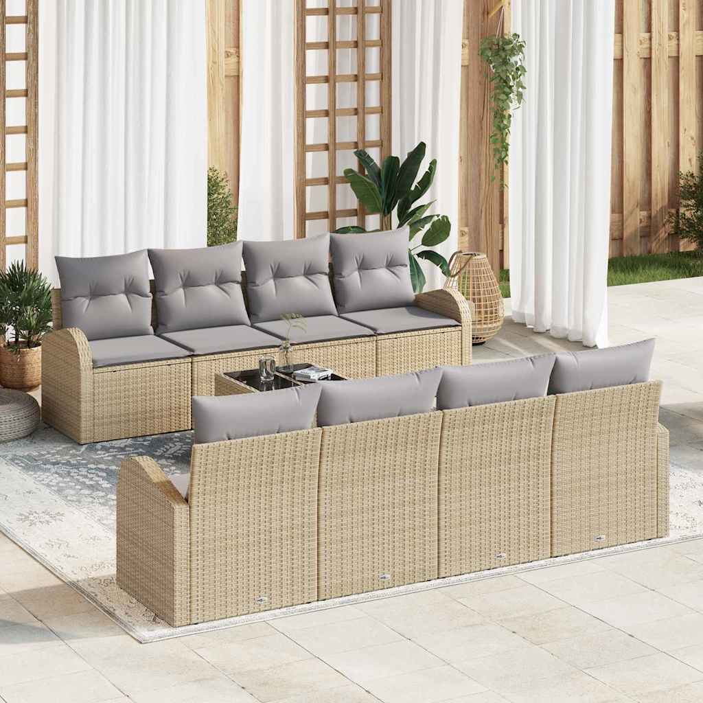 Conjunto de sofá de jardín 9 pcs Beige y gris ratán sintético