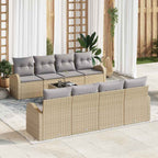 Conjunto de sofá de jardín 9 pcs Beige y gris ratán sintético