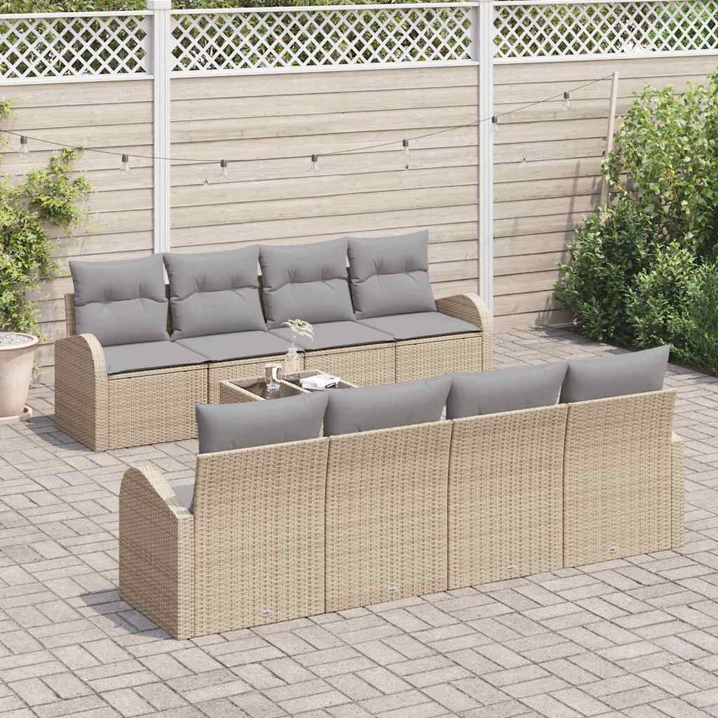 Conjunto de sofá de jardín 9 pcs Beige y gris ratán sintético