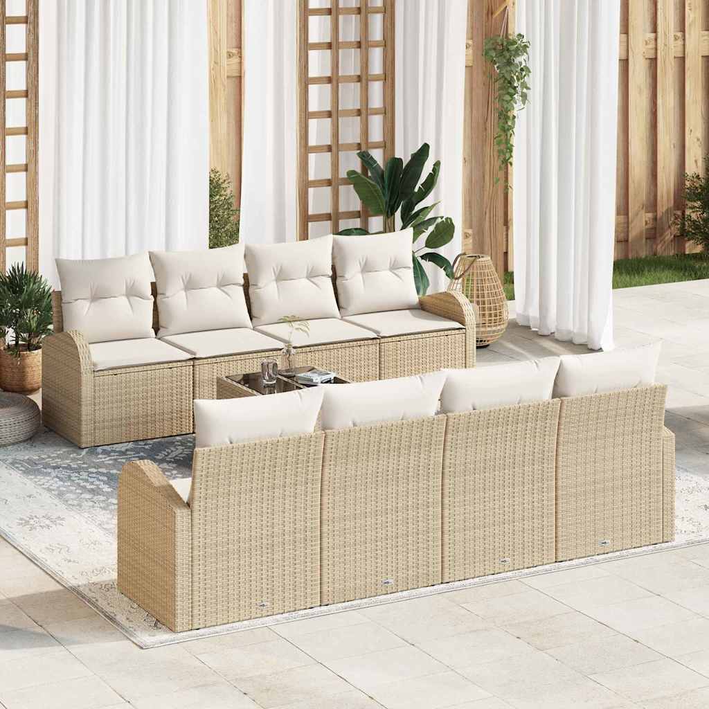Conjunto de sofá de jardín con cojín Manual 9 pcs Beige y Crema