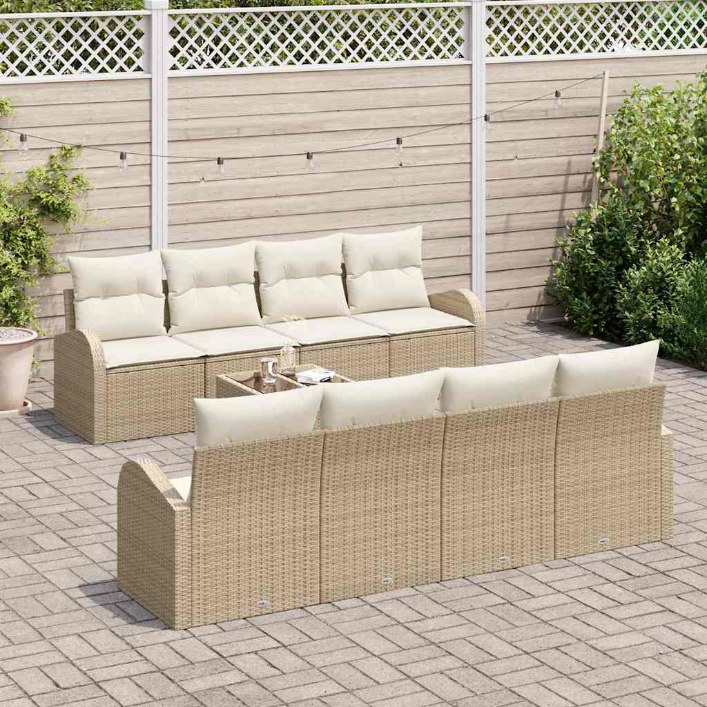 Conjunto de sofá de jardín con cojín Manual 9 pcs Beige y Crema