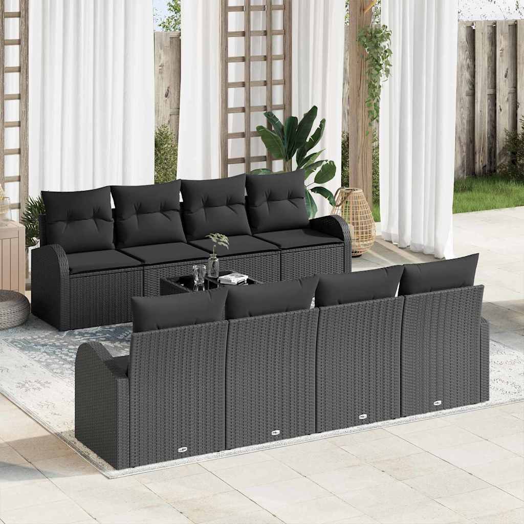 Conjunto de sofá de jardim 9 pcs Bege e cinzento vime sintético