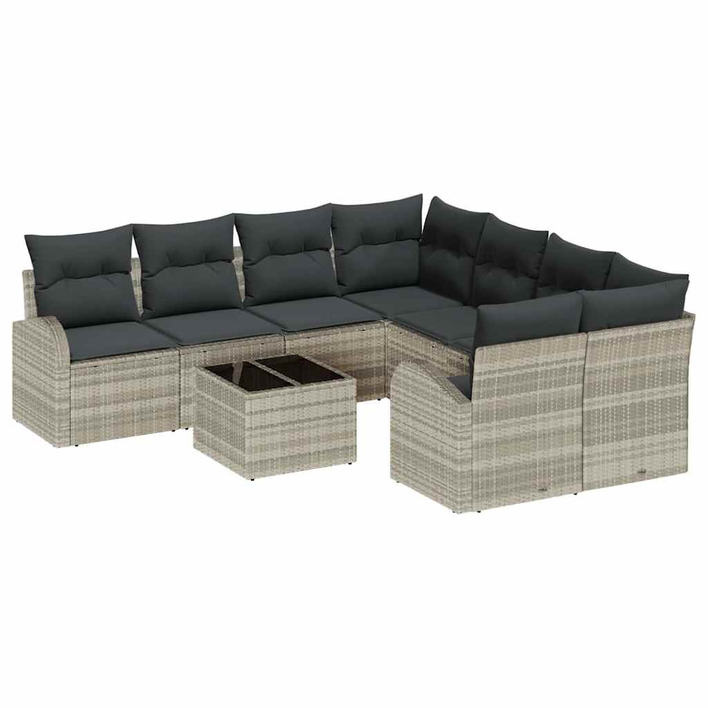 Juego de Sofá 9 pcs Gris Claro y Gris Oscuro ratán sintético