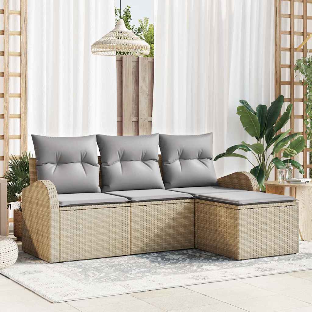 Juego de Sofá 4 pcs Beige y Gris Claro ratán sintético