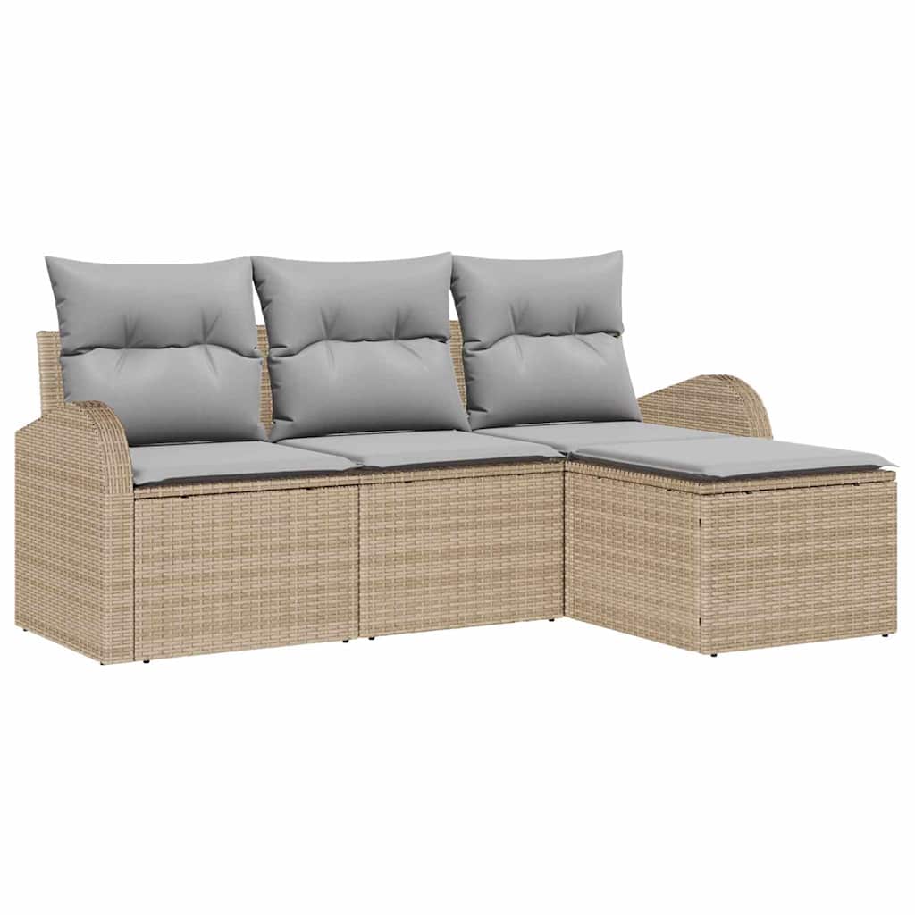 Juego de Sofá 4 pcs Beige y Gris Claro ratán sintético