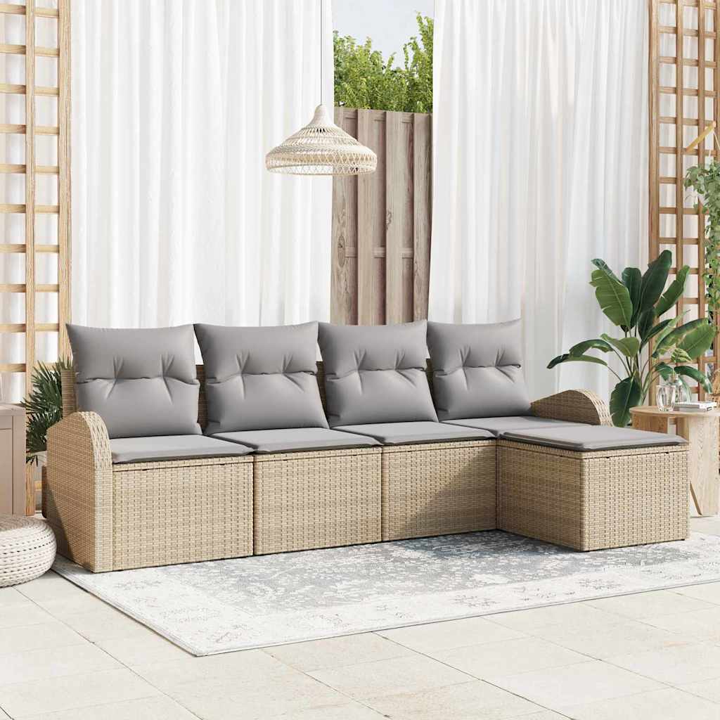 Juego de Sofá 5 pcs Beige y Gris Claro ratán sintético