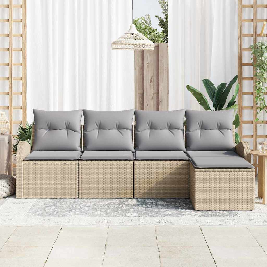 Juego de Sofá 5 pcs Beige y Gris Claro ratán sintético