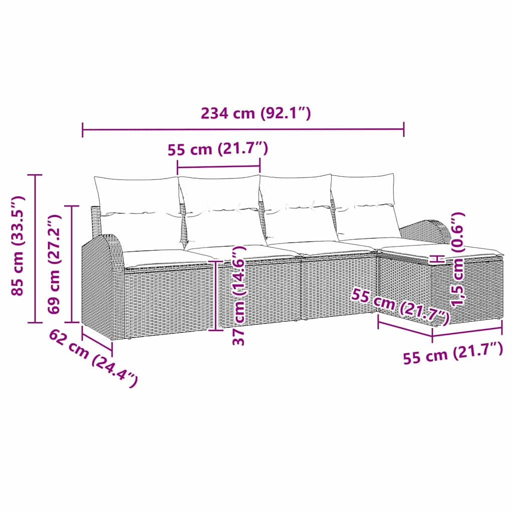 Juego de Sofá 5 pcs Beige y Gris Claro ratán sintético